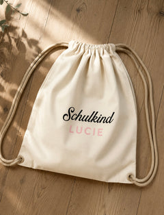 Schulkind Signature Turnbeutel | personalisiert mit Namen | Schriftzug in rosé